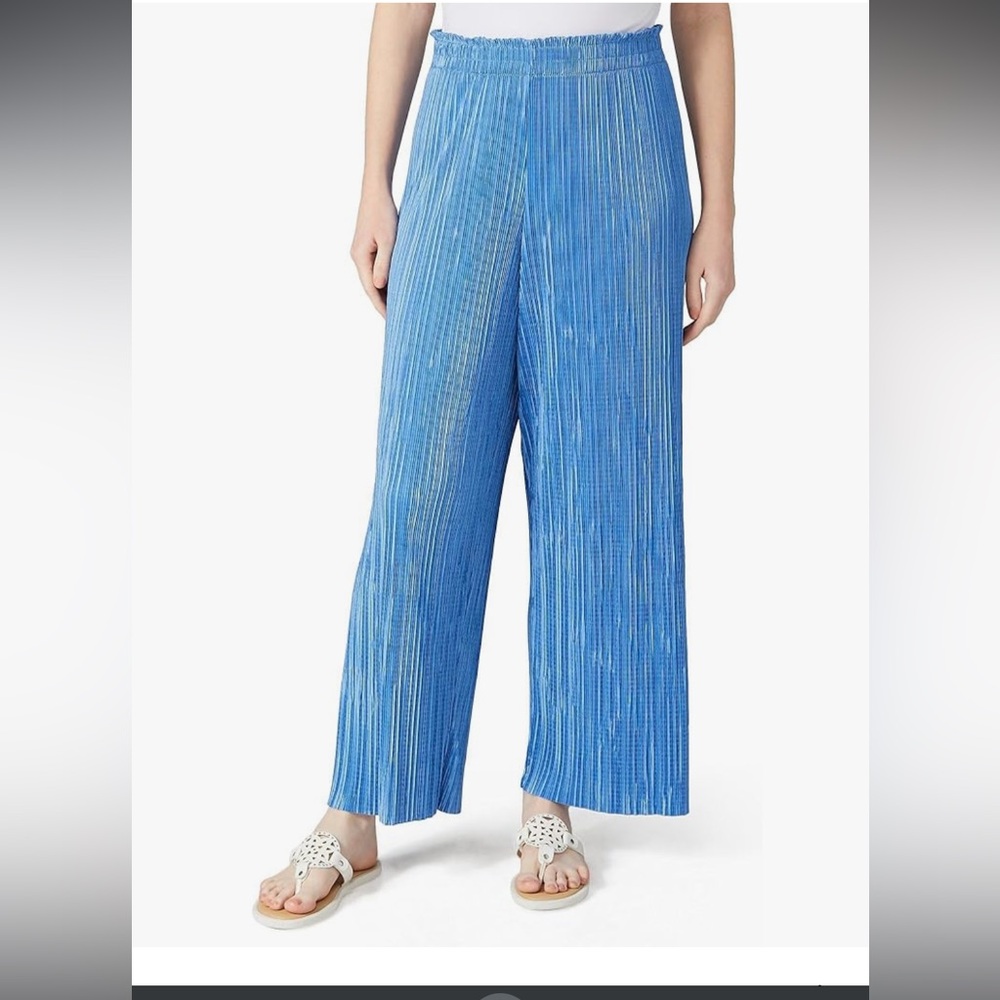 Nine West High Rise Blue wide leg crop Trousers Inseam 26.5 Elastic waist NWT